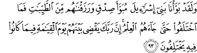Surah 10 Ayah 93